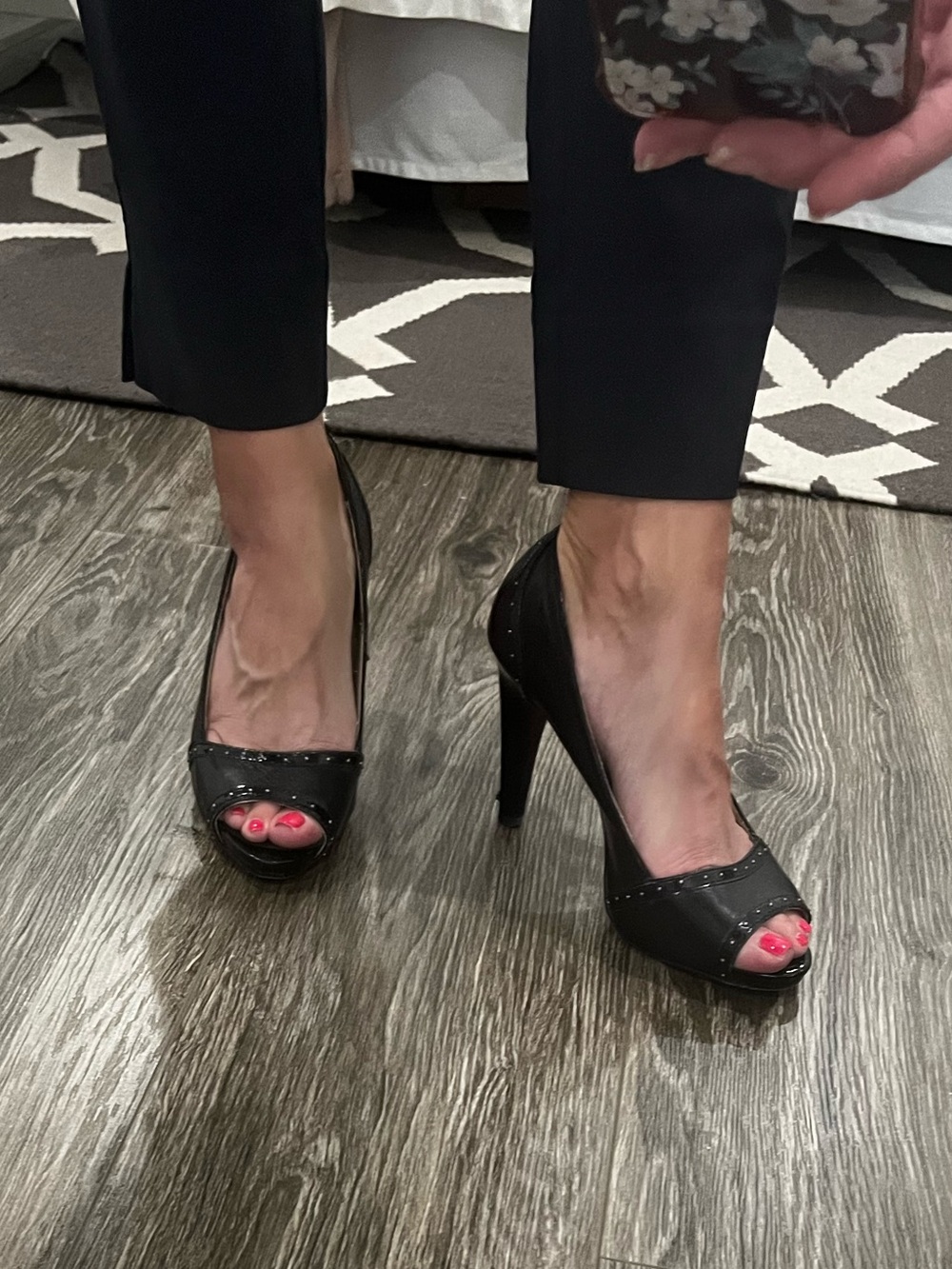 Black Studded Peep-Toe High Heels Pumps